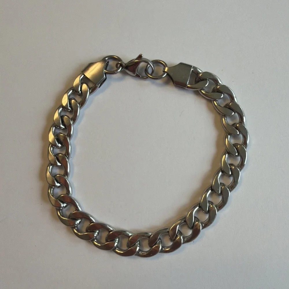 Mens Steeltime Stainless Silver Chunky Cuban Chain Link Bracelet 8.25